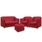 Kit Poltrona Namoradeira Mais 2 Poltronas para Sala de Estar Alya com Puff Quasar Sued Vermelho Ara Kit Poltrona Namoradeira Mais 2 Poltronas para Sala de Estar Alya com Puff Quasar Sued Vermelho Ara