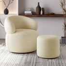 Kit Poltrona Orgânica Decorativa Eloah + Puff Ello Bouclé Italiano Sala Estar Quarto Oferta - Bege