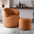 Kit poltrona Orgânica eloah + puff ello alto padrão bouclé italiano atemporal conforto - terracota