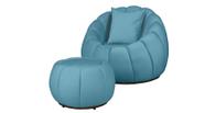 Kit Poltrona + Puff Concha + Almofada Veludo Azul Turquesa