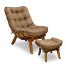 Kit Poltrona + Puff Costela Decoração Descanso Suede Bege