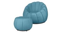 Kit Poltrona + Puff Decorativo Concha Veludo Azul Turquesa