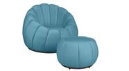 Kit Poltrona + Puff Decorativo Concha Veludo Azul Turquesa