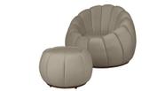 Kit Poltrona + Puff Decorativo Concha Veludo Bege