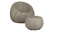 Kit Poltrona + Puff Decorativo Concha Veludo Bege
