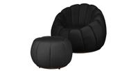 Kit Poltrona + Puff Decorativo Concha Veludo Preto