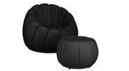 Kit Poltrona + Puff Decorativo Concha Veludo Preto