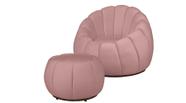 Kit Poltrona + Puff Decorativo Concha Veludo Rosa