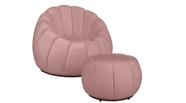 Kit Poltrona + Puff Decorativo Concha Veludo Rosa