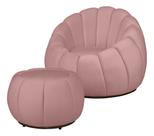 Kit Poltrona + Puff Decorativo Concha Veludo Rosa Pink