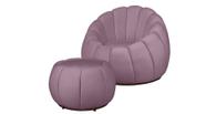 Kit Poltrona + Puff Decorativo Concha Veludo Rose