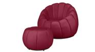Kit Poltrona + Puff Decorativo Concha Veludo Vermelho
