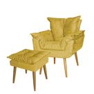 kit Poltrona +Puff Opala Pé Palito Suede Amarelo Imperial