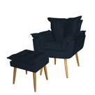 kit Poltrona +Puff Opala Pé Palito Suede Azul Marinho Imperial