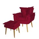 kit Poltrona +Puff Opala Pé Palito Suede Vermelho