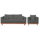 Kit Poltrona + Sofá 3 Lugares Reforçado Base Madeira Suede