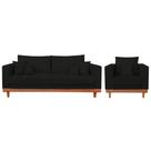 Kit Poltrona + Sofá 3 Lugares Reforçado Base Madeira Suede