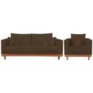 Kit Poltrona + Sofá Reforçado Com Base Madeira Suede