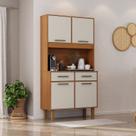 Kit Pop Plus - Armario para Cozinha MDP 4 Portas 2 Gavetas Bege/Cinamomo/Areia