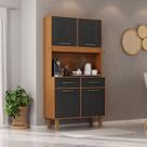 Kit Pop Plus - Armario para Cozinha MDP 4 Portas 2 Gavetas Marrom/Cinamomo/Preto Catedral
