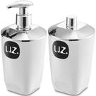 Kit Porta Algodão Cotonete e Sabonete Líquido 400ml Brancos Uz Plástico Bancada de Banheiro