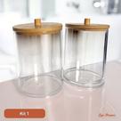 Kit Porta Algodão e Cotonetes com Tampa de Bambu Acrílico Vários Modelos e Tamanhos