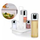 Kit Porta Azeite Vinagre Sal Pimenta E Palitos Com Galheteiro Cromado E Suporte De Mesa