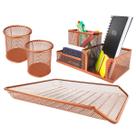 Kit Porta Caneta Lapis Organizador De Mesa Bandeja Rose Gold