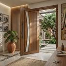 Kit Porta Completa Pivotante Barcelona 122x210cm Puxador Preto Madeira Maciça Cedro Arana