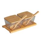Kit Porta Condimentos Temperos Tampa Bambu 2 Potes Kit Porta Condimentos Temperos Tampa Bambu 2 Potes