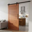 Kit Porta de Correr Completa Paris 110x210cm em Madeira Maciça Angelim Uniqdoor com Trilho Preto