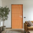 Kit Porta de Madeira 210x82cm Batente 14cm Fechadura Stilo Belissima 5 Rodam Abertura Esquerda Marrom/Imbuia