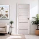 Kit Porta de Madeira 215x77cm Batente 15cm Cristal Primer com Guarnição Uniportas Abertura Direita