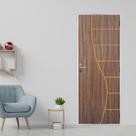 Kit Porta de Madeira Decorada 215x65cm com Batente de Aço 06cm Cantareira Mgm Abertura Direita