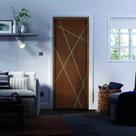 Kit Porta de Madeira Frisada 215 Cm X 66 Cm Batente 14cm Fechadura Manual Abertura Esquerda