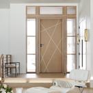 Kit Porta de Madeira Frisada 215x86,5cm Batente 14cm Fechadura Manual Rodam Portas Abertura Esquerda