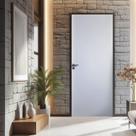 Kit Porta de Madeira Lisa Primer 210x72cm Batente 14cm Abertura Esquerda