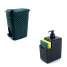 Kit Porta Detergente e Esponja C/ Bico Dosador e Lixeira 7L Arqplast