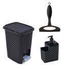 Kit Porta Detergente e Esponja C/ Bico Dosador + Lixeira 7L Ratan + Rodinho de Pia