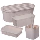 Kit porta pão com migalheira, porta torradas/biscoitos, porta frios e porta talheres c/ Alça Tear Plasutil