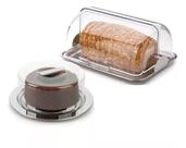 Kit Porta Pão e Boleira Aço Inox Tampa Acrílico Bolo Forma