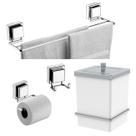 Kit Porta Papel Higiênico Toalheiro 45cm Gancho Lixeira 6,5L Com Suporte Ventosa Branco Cromado - Future