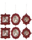 Kit Porta Retrato Gliter Vermelho Para Árvore Natal 10cm 6 Peças - Magizi