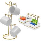 Kit Porta Sachê Suporte Organizador Porta Xícaras Café Bancada Cozinha Dourado - Future