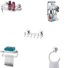 Kit Porta Shampoo + Porta Escova + Ganchos + Toalheiro Com Prateleira + Toalheiro Argola Ventosa