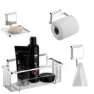 Kit Porta Shampoo Saboneteira Suporte Papel Higiênico Gancho Banheiro Adesivo Dupla Face Cromado - Future Kit Porta Shampoo Saboneteira Suporte Papel Higiênico Gancho Banheiro Adesivo Dupla Face Cromado - Future