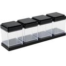 Kit Porta Tempero 4 Potes Condimento Com Suporte Cor Preto