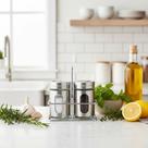 Kit Porta Temperos 2 Potes Inox com Suporte Saleiro Pimenteiro Kit Porta Temperos 2 Potes Inox com Suporte Saleiro Pimenteiro