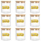 Kit Porta Temperos 9 Potes Vidro 200ml Hermético Tampa Bambu Porta Temperos e Condimentos
