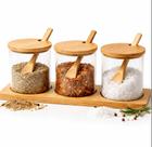 Kit Porta Temperos de Vidro com Tampa de Bambu e Colher para Cozinha Decorativa